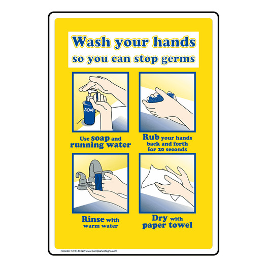 Wash Your Hands So You Can Stop Germs Use Soap Water Sign NHE-13122