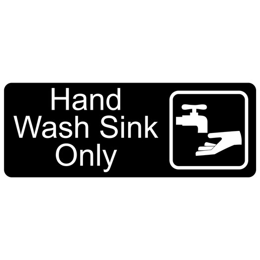 Black Engraved Hand Wash Sink Only Sign with Symbol EGRE-372-SYM_White_on_Black