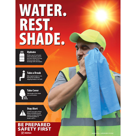 Water. Rest. Shade. Hydrate Heat Safety Poster CS204781